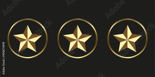 Three premium and luxury Stars in a circle premium vector, Gold, top value of Vector Sign Illustration in black background with golden corlor boxes