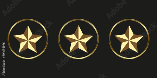 Three premium and luxury Stars in a circle premium vector, Gold, top value of Vector Sign Illustration in black background with golden corlor boxes