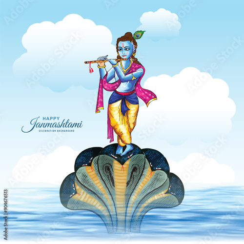 Krishna janmashtami digital art illustration card design