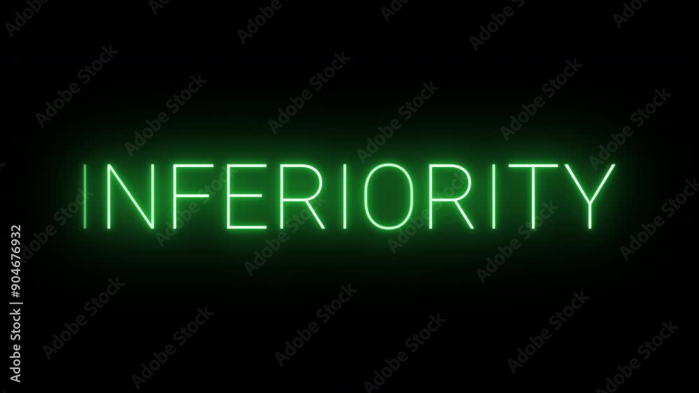 4K, flickering neon green inferiority text animated on black background 4K, flickering neon green inferiority text animated on black background