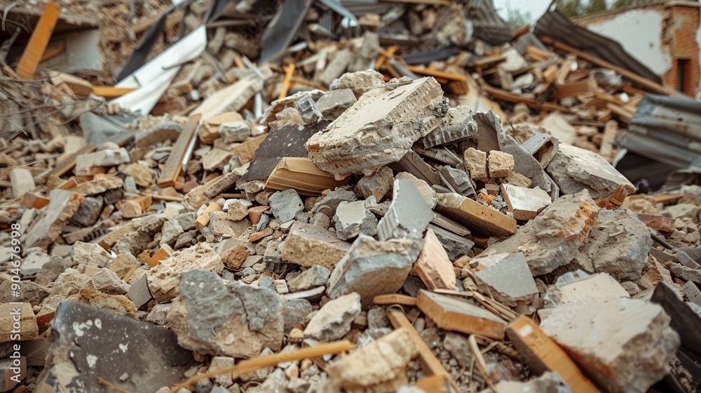 rubble heap, debris pile of concrete gray rubble heap, debris pile of concrete gray