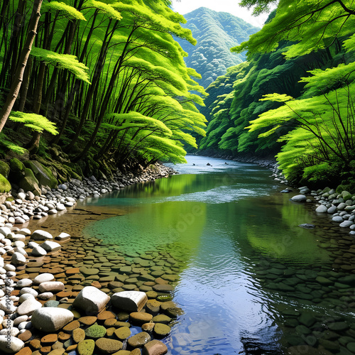  the river from Kinrin Lake, Yufuin japan May 15 2024 photo