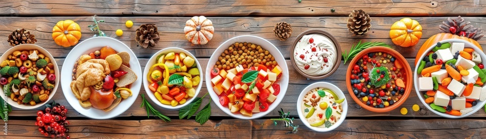 a Thanksgiving dinner table featuring a diverse range of ethnic dishes and cultural decorations a Thanksgiving dinner table featuring a diverse range of ethnic dishes and cultural decorations