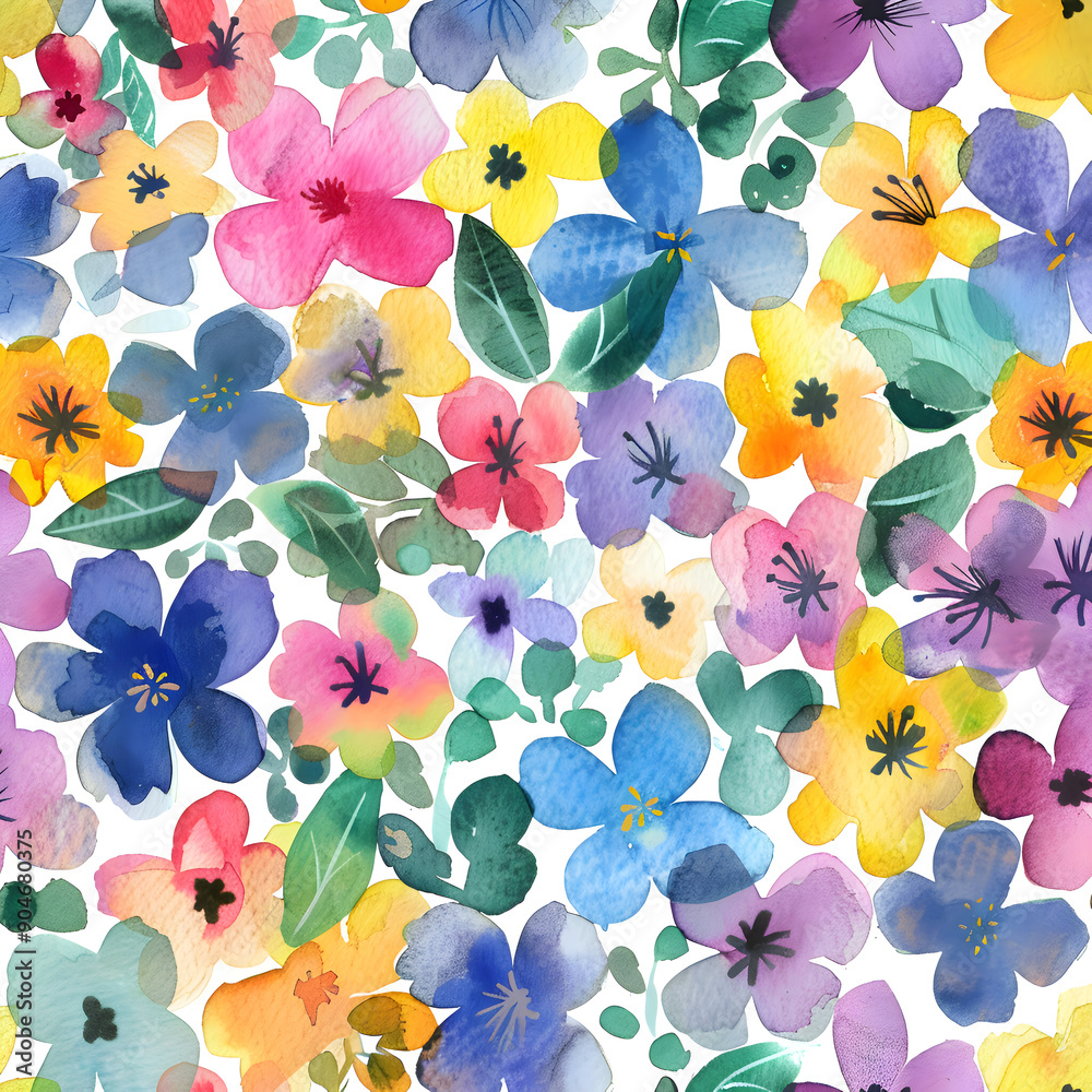 watercolor hand drawn flower leaves seamless pattern,generative ai watercolor hand drawn flower leaves seamless pattern,generative ai
