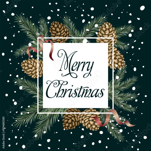 Vector banner with Christmas illustration.Colored vector illustration with frame, Christmas tree branches and text.