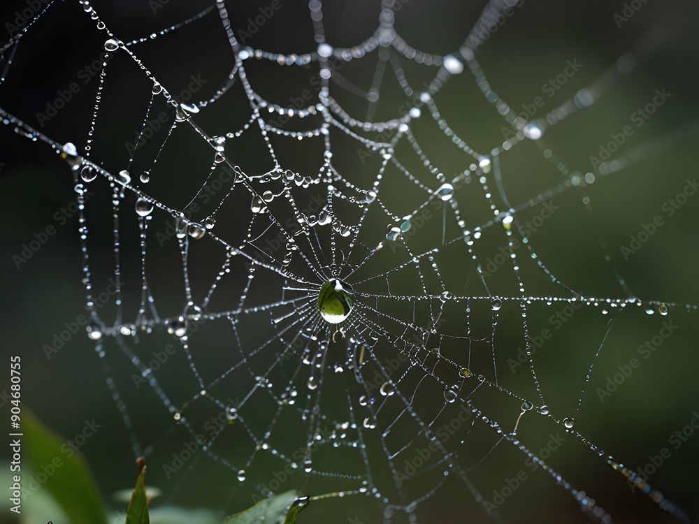 Naklejka premium Crystallized morning rain glistens in intricate silk net