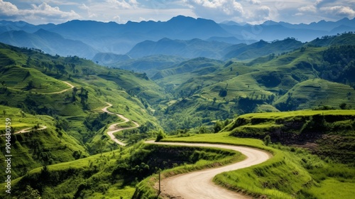Wallpaper Mural The winding road to a green mountain paradise Torontodigital.ca