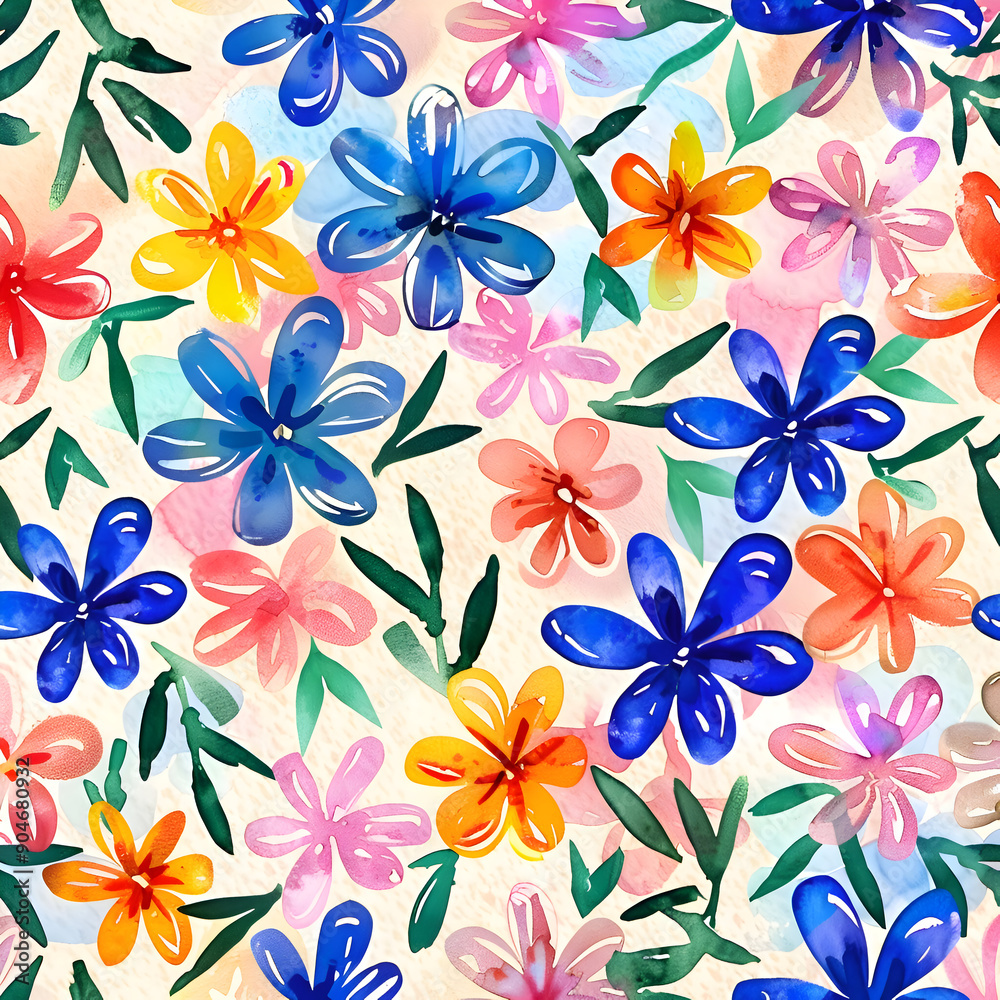 watercolor hand drawn flower leaves seamless pattern,generative ai watercolor hand drawn flower leaves seamless pattern,generative ai