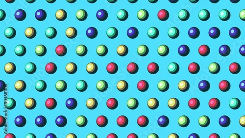 Stars and hearts in various colors arranged uniformly on a light blue background. Rendered in shades of red, yellow, green, and blue, giving the design lively and cheerful appearance. 4K Seamless loop