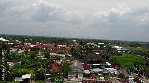 Panoramic Rural Landscape with Houses and Fields photo