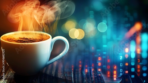 Wallpaper Mural cup, coffee, drink, tea, white, beverage, cafe, table, mug, breakfast, espresso, hot, saucer, morning, caffeine, spoon, brown, nobody, cappuccino, food, fresh, green, object, warm, black, business, ch Torontodigital.ca