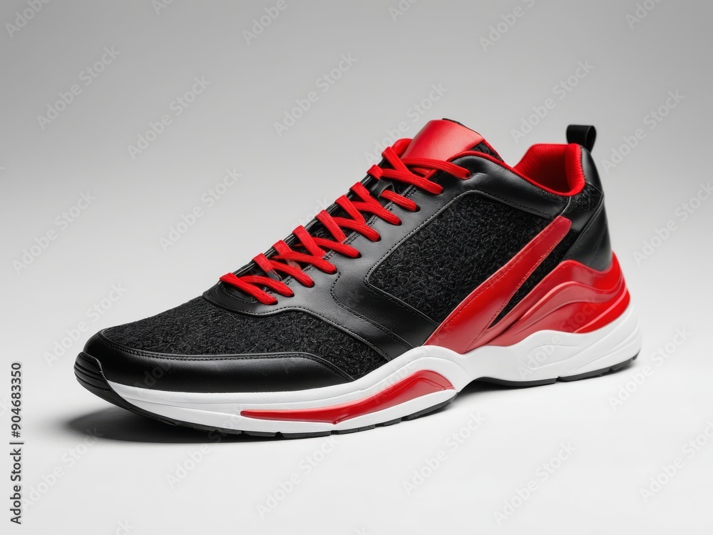modern sports shoes, red black sneakers isolated on white background. modern sports shoes, red black sneakers isolated on white background.