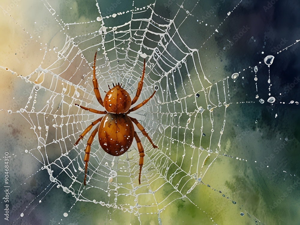 Obraz premium Hairy arachnid predator lurks on intricate web, capturing nature's tiny prey in garden drama