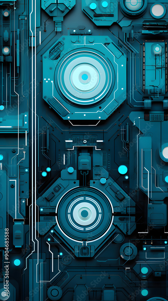 Fototapeta premium Digital technology mechanical lens gear abstract graphic poster background
