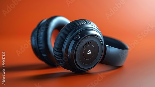 Black Headphones on an Orange Background © subur