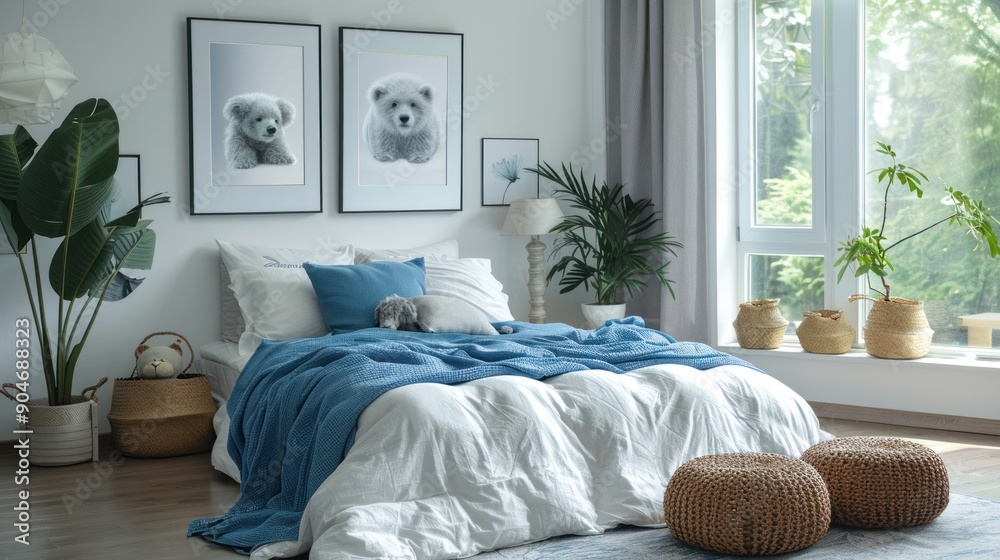 Modern Bedroom Interior Design with Blue and White Accents Modern Bedroom Interior Design with Blue and White Accents
