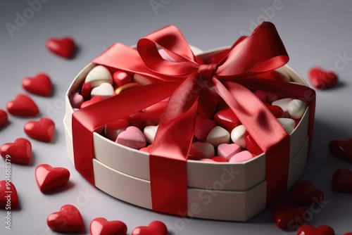 Heart-Shaped Gift Box with Red Ribbon