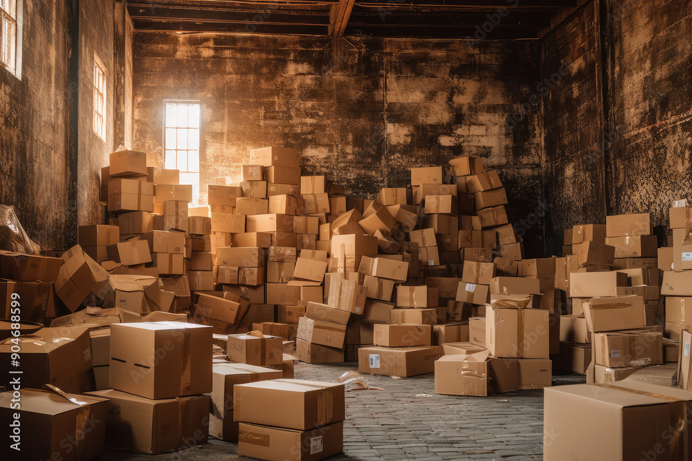 Massive Warehouse with Brown Cardboard Boxes Massive Warehouse with Brown Cardboard Boxes