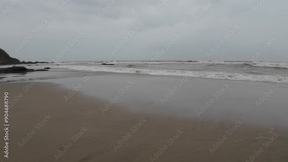Beautiful Beach With Thunder Stormy Sky And Dark Clouds 