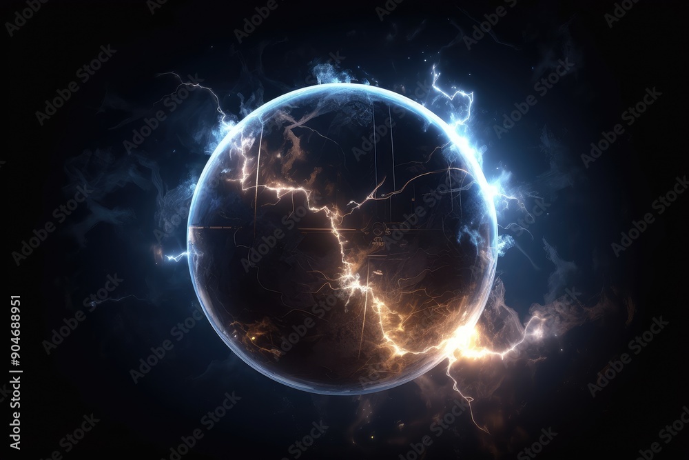 Electrified Planet with Crackling Lightning