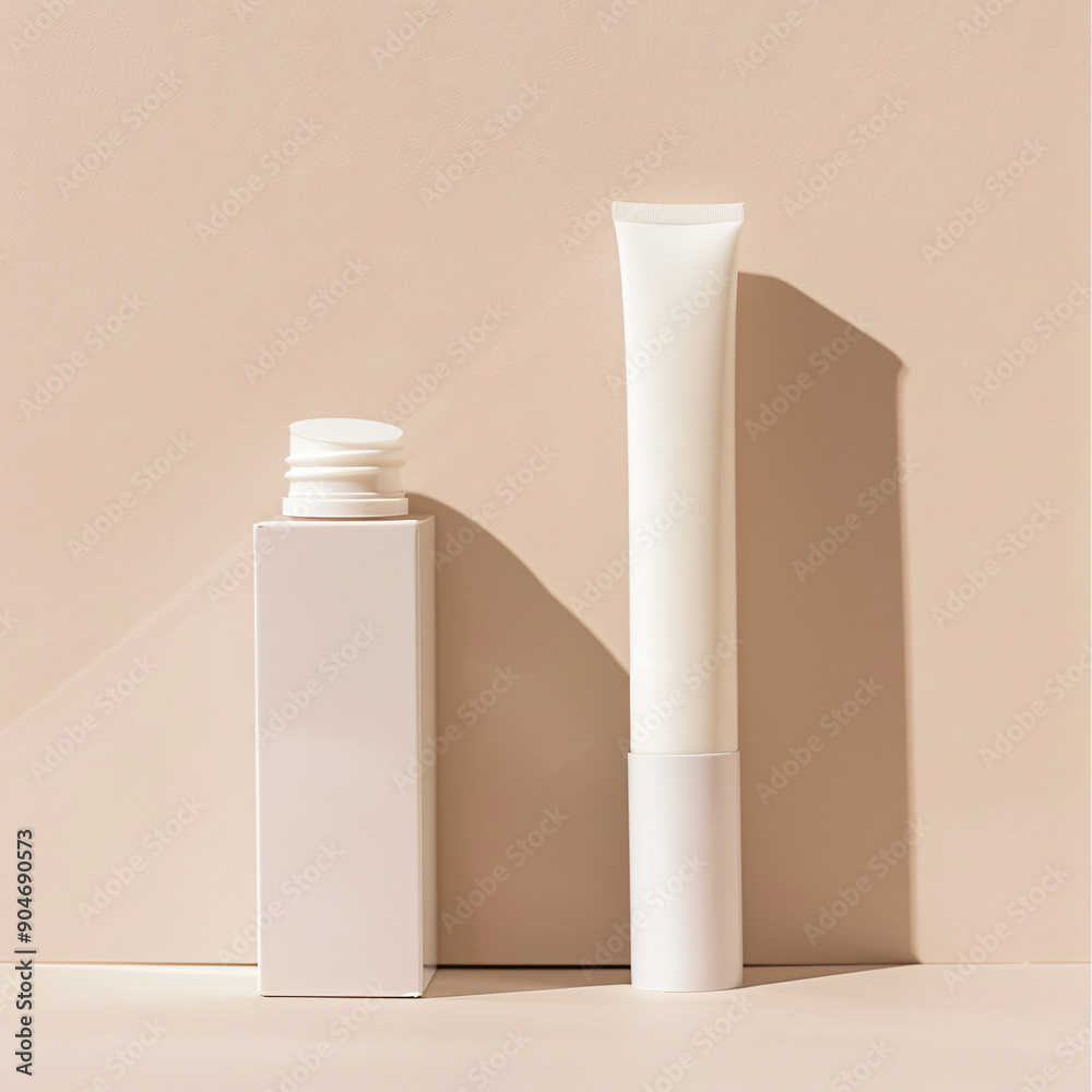 Serum and Moisturizer Tubes on Beige Serum and Moisturizer Tubes on Beige