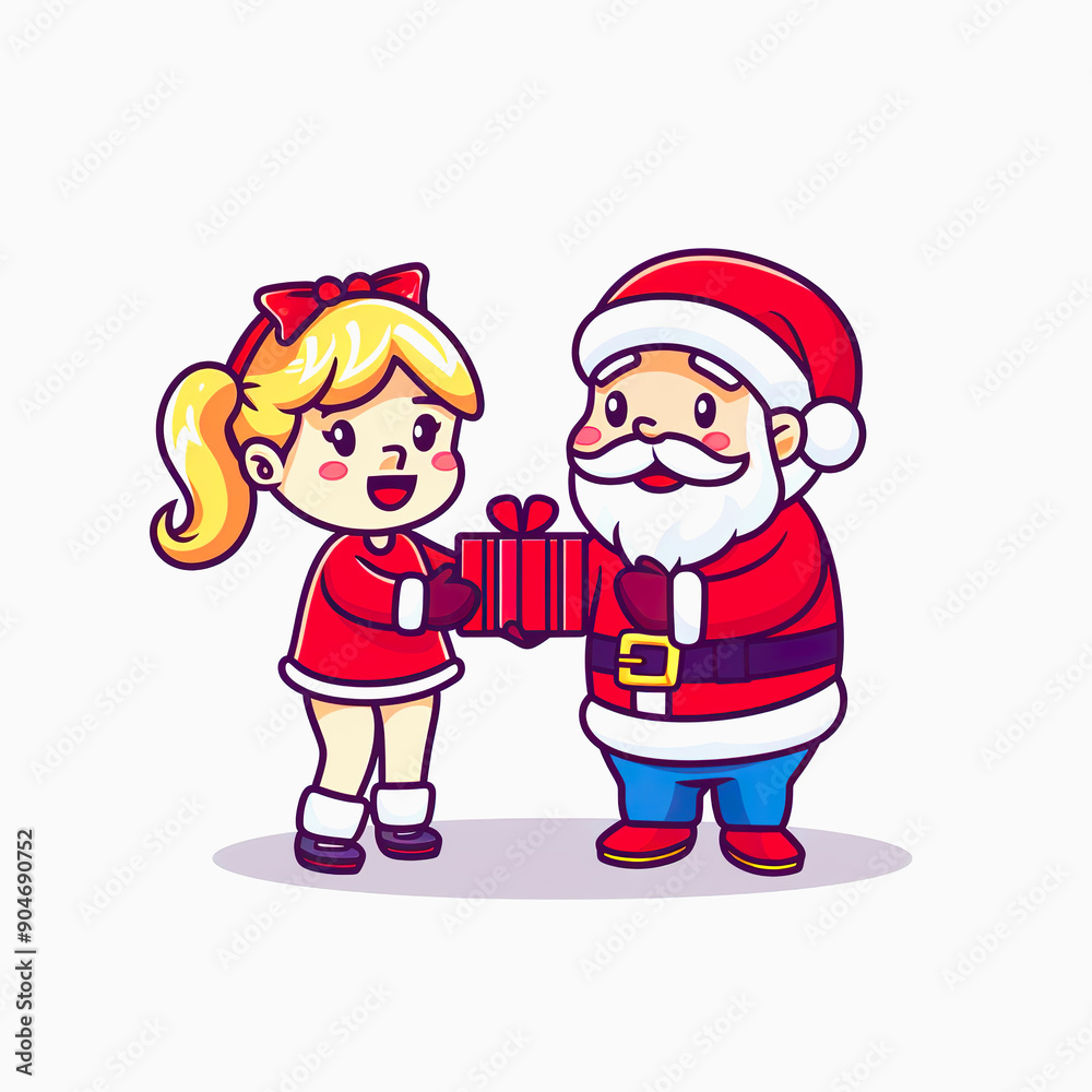 Santa Claus giving a Christmas present to a little girl