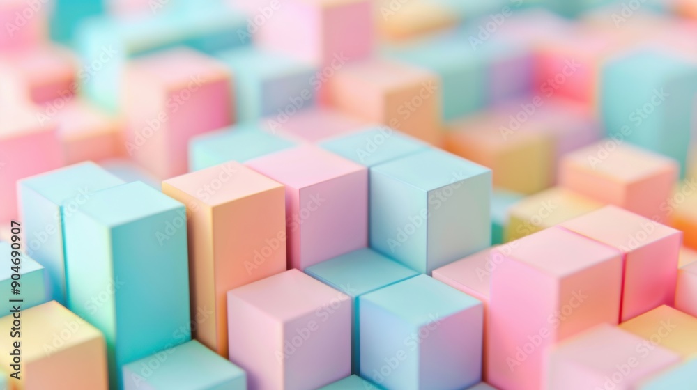 A vibrant arrangement of pastel-colored cubes creates an engaging abstract pattern with depth and texture A vibrant arrangement of pastel-colored cubes creates an engaging abstract pattern with depth and texture