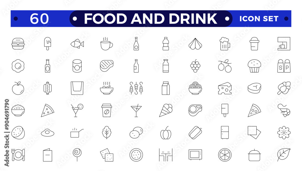 Food icon collection. Containing meal, restaurant, dishes and fruits ...