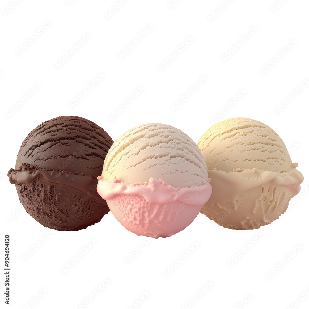 Three scoops of ice cream - chocolate, nougat, and vanilla Three scoops of ice cream - chocolate, nougat, and vanilla