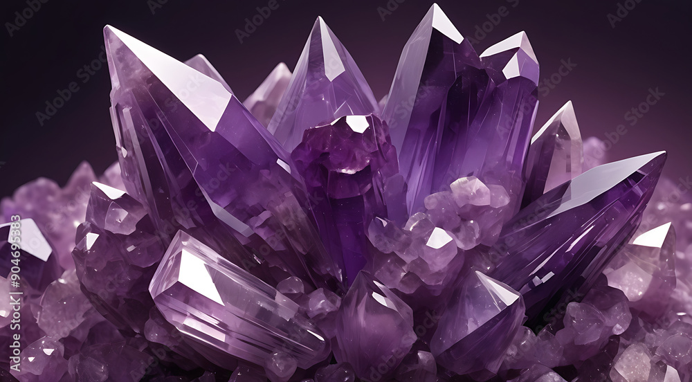 a high-resolution digital illustration of an amethyst crystal cluster with rich purple hues, intricate facets, and a sparkling surface. a high-resolution digital illustration of an amethyst crystal cluster with rich purple hues, intricate facets, and a sparkling surface.