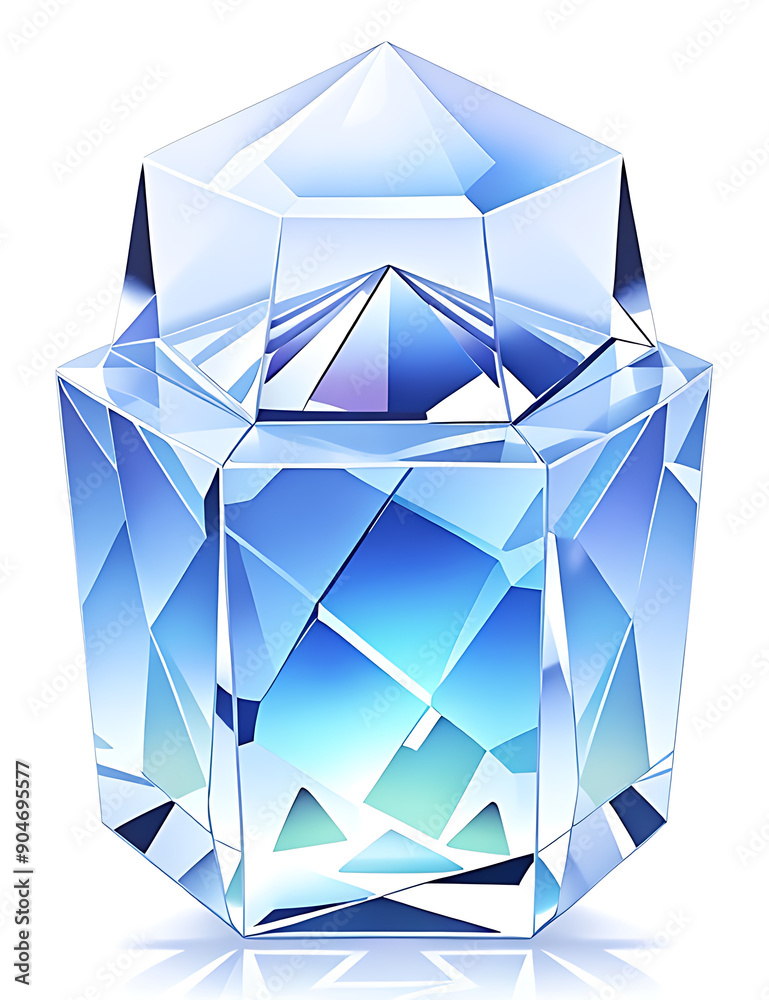 an illustration of a clear quartz prism with a transparent, glass-like appearance, showcasing its clarity and light-reflecting properties.