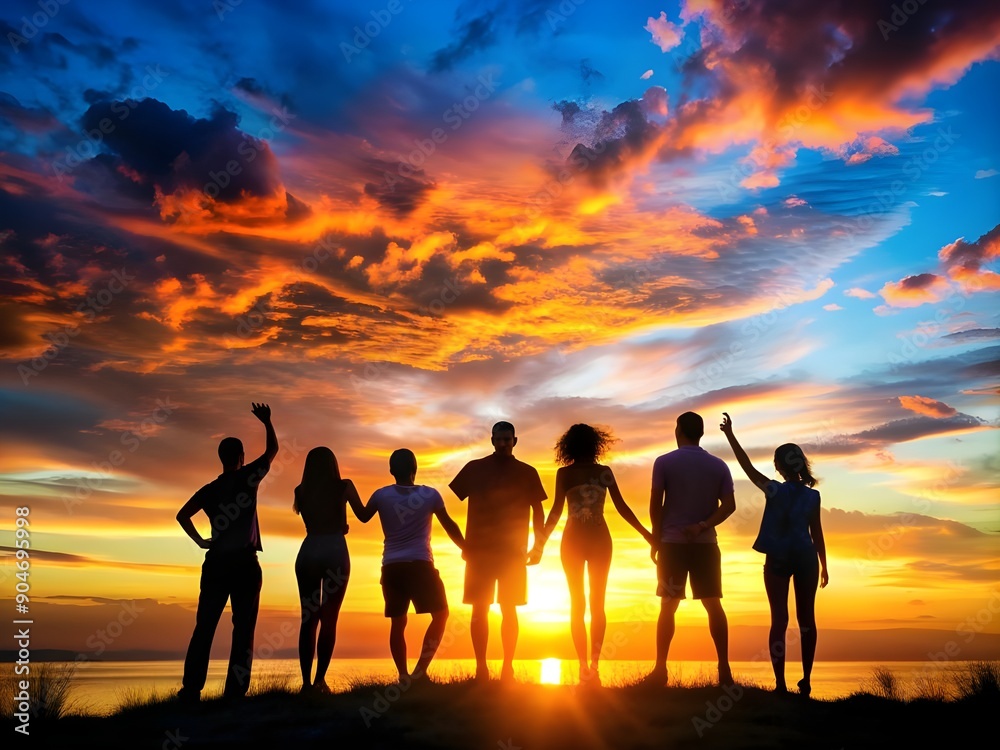 Sunset Friendship Silhouettes Background Sunset Friendship Silhouettes Background
