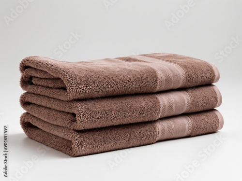 Neatly folded brown towel isolated on white background.