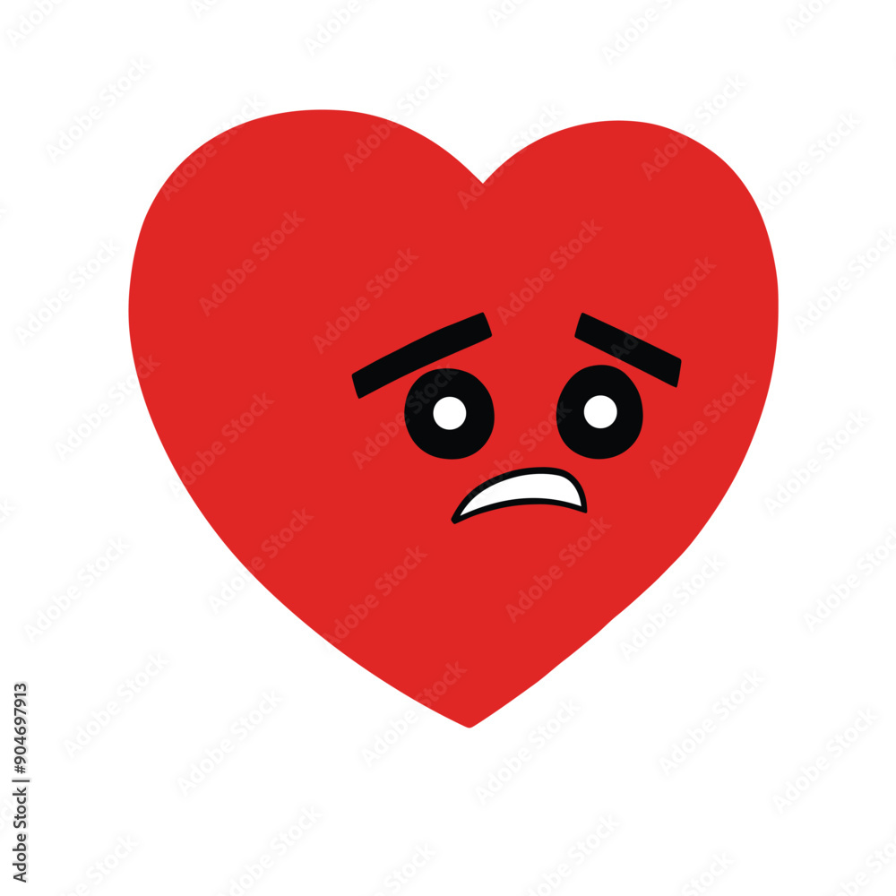 Cute sad red heart kawaii on white background, vector illustration Cute sad red heart kawaii on white background, vector illustration