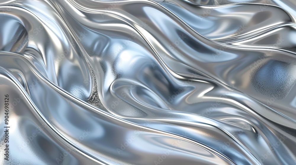 Dynamic 3D waves with a glossy metallic finish, undulating smoothly and reflecting light in a captivating display of abstract art. Dynamic 3D waves with a glossy metallic finish, undulating smoothly and reflecting light in a captivating display of abstract art.