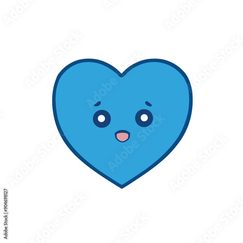 Cute blue heart kawaii on white background, vector illustration