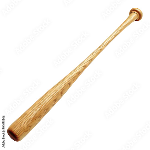 A traditional wooden baseball bat rests horizontally, showcasing its smooth grain and craftsmanship against a plain backdrop, ideal for sports-related themes