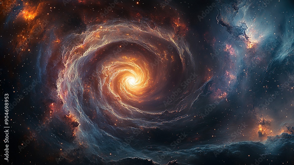 Fototapeta premium Galactic Majesty: High-Res Spiral Galaxy Featuring Swirling Stars and Colorful Nebulae