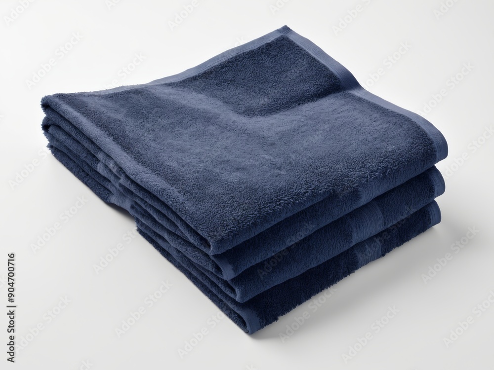 Neatly folded navy blue towel isolated on white background. Neatly folded navy blue towel isolated on white background.