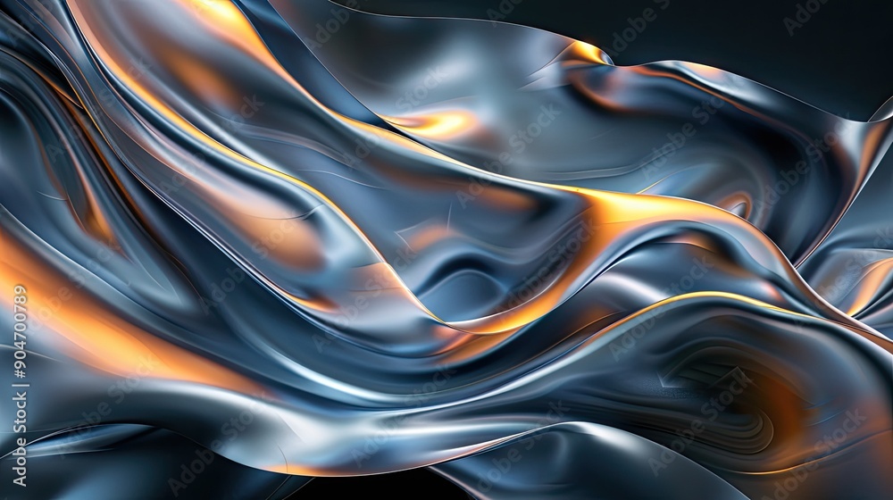 Metallic-sheen 3D waves, gracefully flowing and creating a sense of fluidity and motion in an abstract visual. Metallic-sheen 3D waves, gracefully flowing and creating a sense of fluidity and motion in an abstract visual.