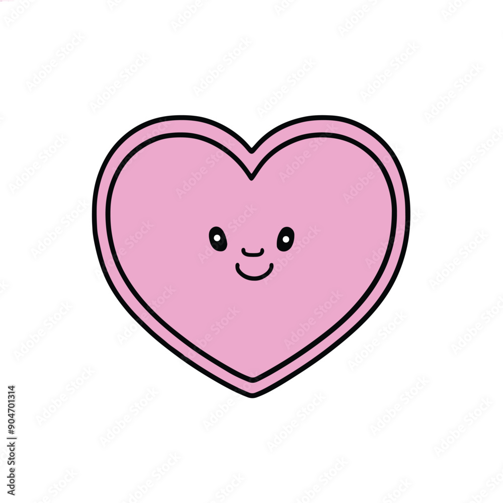 Cute pink heart kawaii on white background, vector illustration