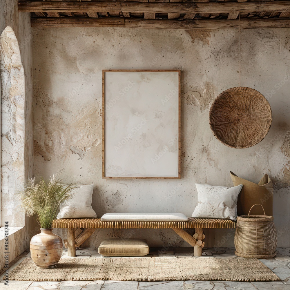 home interior with a mockup picture frame and ibizan house decoration. great for presenting your artwork or photos in a sophisticated and artistic space home interior with a mockup picture frame and ibizan house decoration. great for presenting your artwork or photos in a sophisticated and artistic space