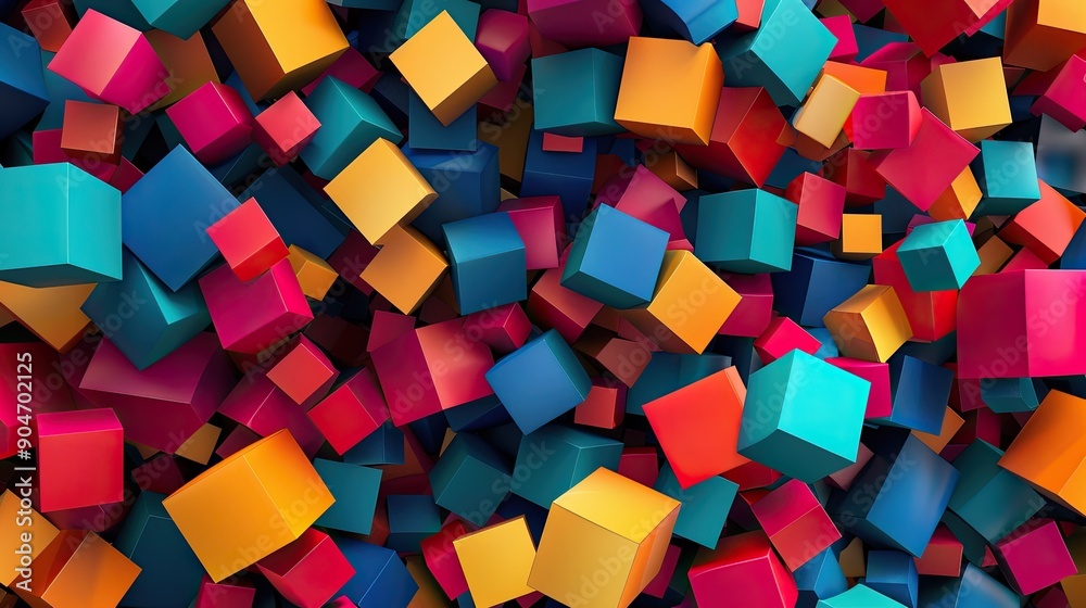 Vibrant 3D cubes in multiple sizes, scattered artistically to create a visually appealing abstract image. Vibrant 3D cubes in multiple sizes, scattered artistically to create a visually appealing abstract image.