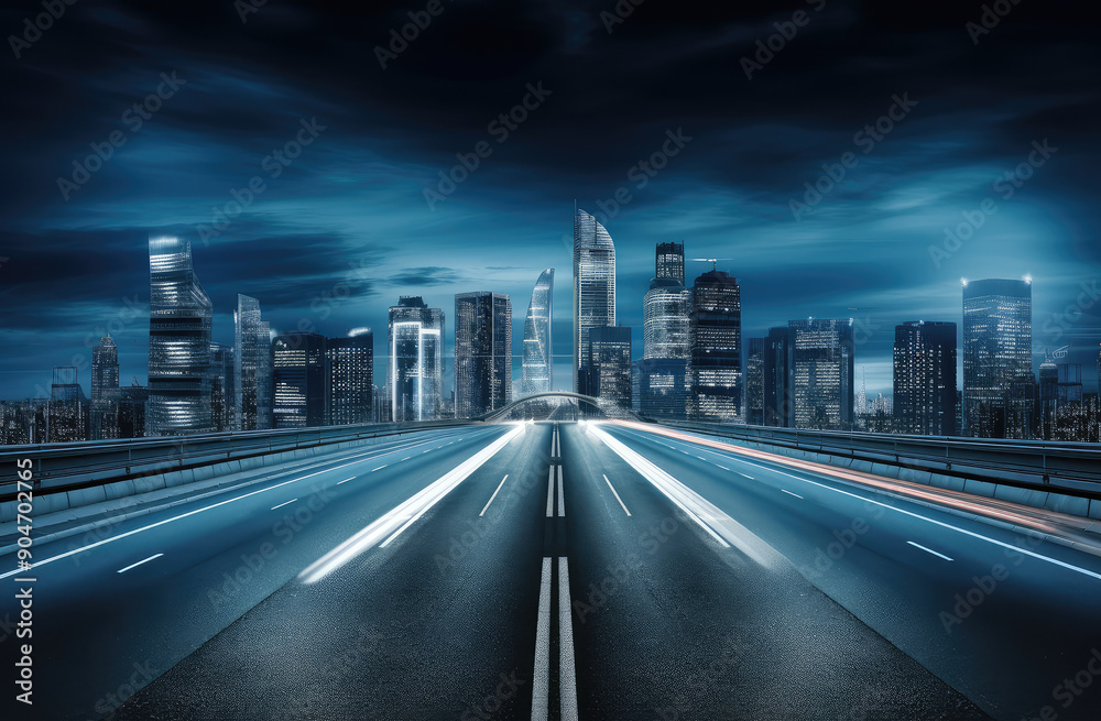 Obraz premium Speeding into the Futuristic Urban Dusk