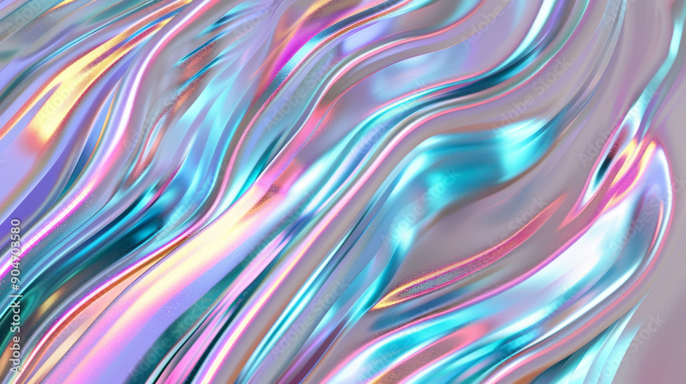3D rendering fluid glossy glass-textured metal-like cyan blue purple laser colored pleated gauze lined wavy fabric with beautiful curves abstract cosmetic beauty technology wallpaper background 3D rendering fluid glossy glass-textured metal-like cyan blue purple laser colored pleated gauze lined wavy fabric with beautiful curves abstract cosmetic beauty technology wallpaper background