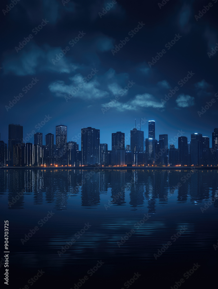 Serene Blue Night Cityscape Reflection Serene Blue Night Cityscape Reflection