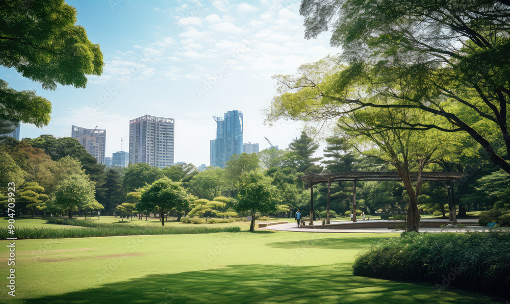 Urban Green Space Tranquility Meets Modern Skyline Urban Green Space Tranquility Meets Modern Skyline