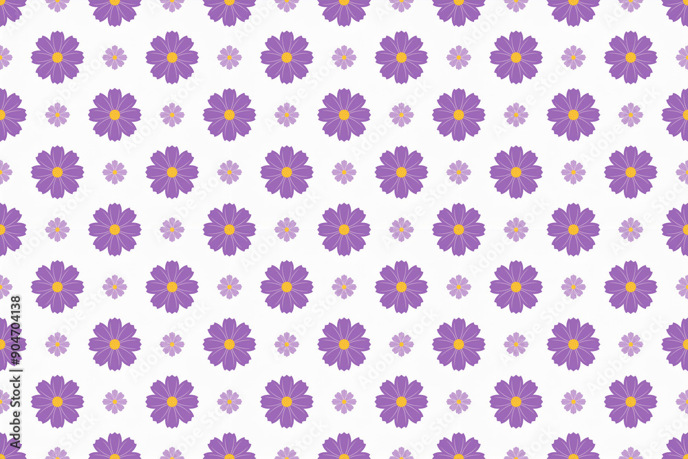 コスモスの花のシームレスパターンイラスト、白背景