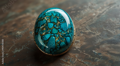 a detailed illustration of a turquoise cabochon with its characteristic matrix pattern, highlighting its unique textures and blue-green hues.