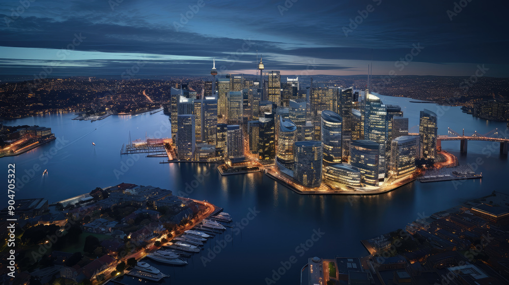 Fototapeta premium Twilight Illumination Over Metropolitan Waterfront